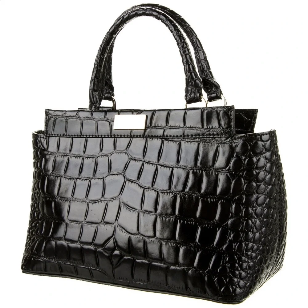 Kate Spade ♠️ Ridgely Avenue Becky Black Crocodile Embossed Satchel 🐊